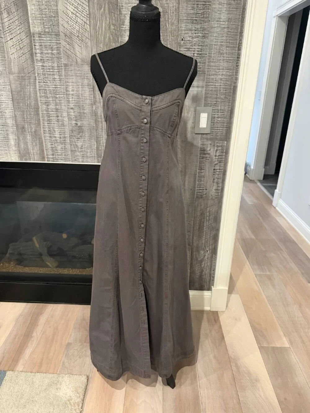 Like New never worm. Free People Gray Smocked Button-Front Maxi Dress - Size Sma